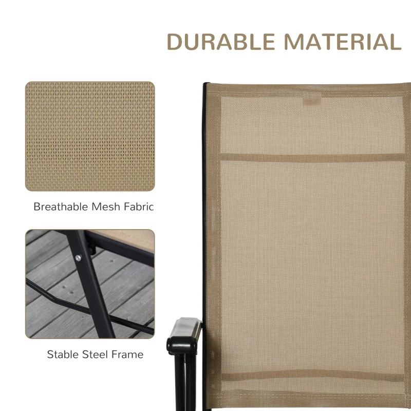 Outdoor Set of 2 Outdoor Sun Lounger 10-Position Adjustable Texteline Folding Reclining Chairs with Footrest for Patio Garden, Beige - Image 6