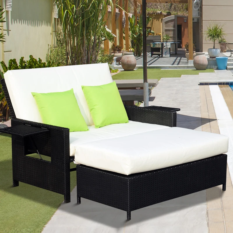 Best Rattan 2-Seater Sofa Sun Lounger Bed-Black - Image 2
