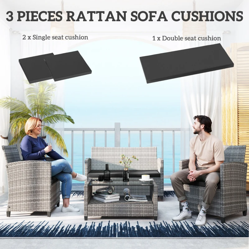 Best Outdoor Seat Cushion Pads for Rattan Furniture, 3 PCs Garden Furniture Cushions, Black - Image 4