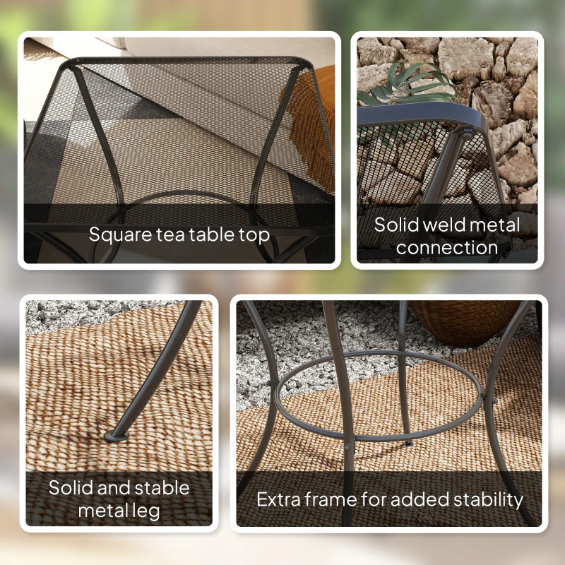Best 60cm Square Garden Table, Outdoor Metal Bistro Side Desk with Mesh Top, Black - Image 5