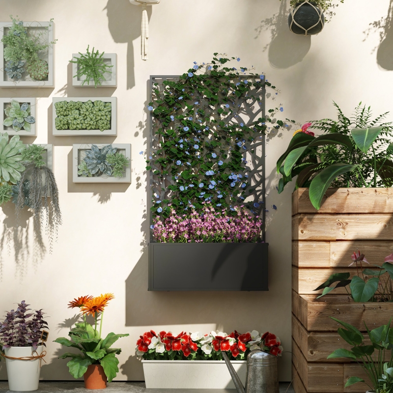 Best Outdoor Metal Planter, with Back Trellis - Black - Image 10