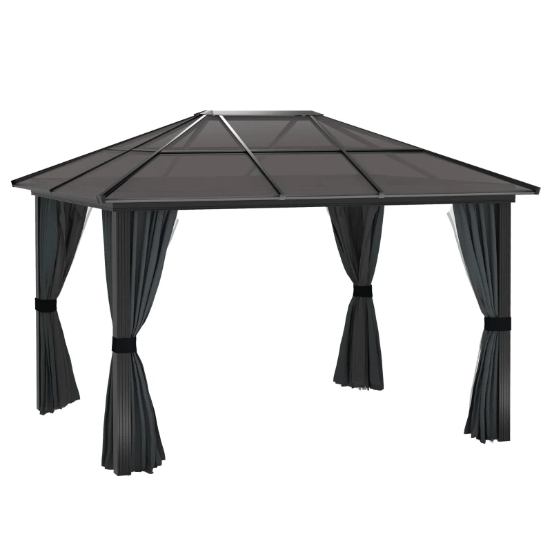 Best 3 x 3.6m Hardtop Gazebo Canopy with Polycarbonate Roof, Aluminium Frame, Permanent Pavilion Garden Gazebo with Netting and Curtains for Patio, Deck, Dark Grey