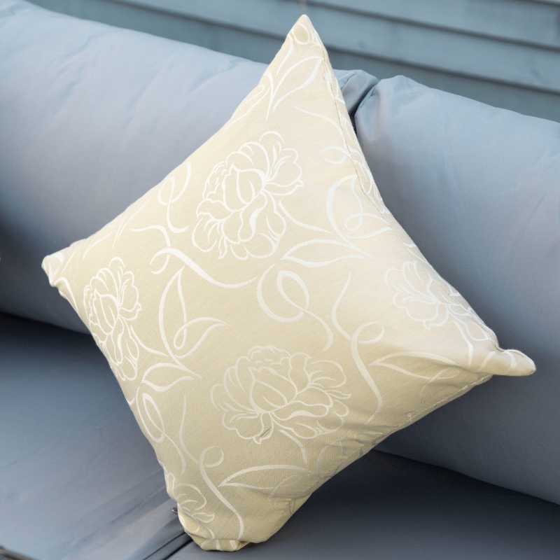 Best 9-Seater Garden Rattan Furniture 10 Pcs Rattan Corner Dining Sofa Set, Grey/Dusty Blue Cushion - Image 10