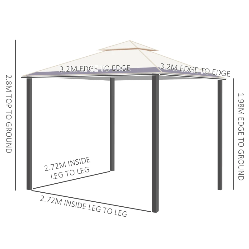Best 3.2 x 3.2m Garden Gazebo, Double Roof Outdoor Gazebo Canopy Shelter with Netting, Solid Steel Frame for Garden, Lawn, Backyard and Deck - Image 3