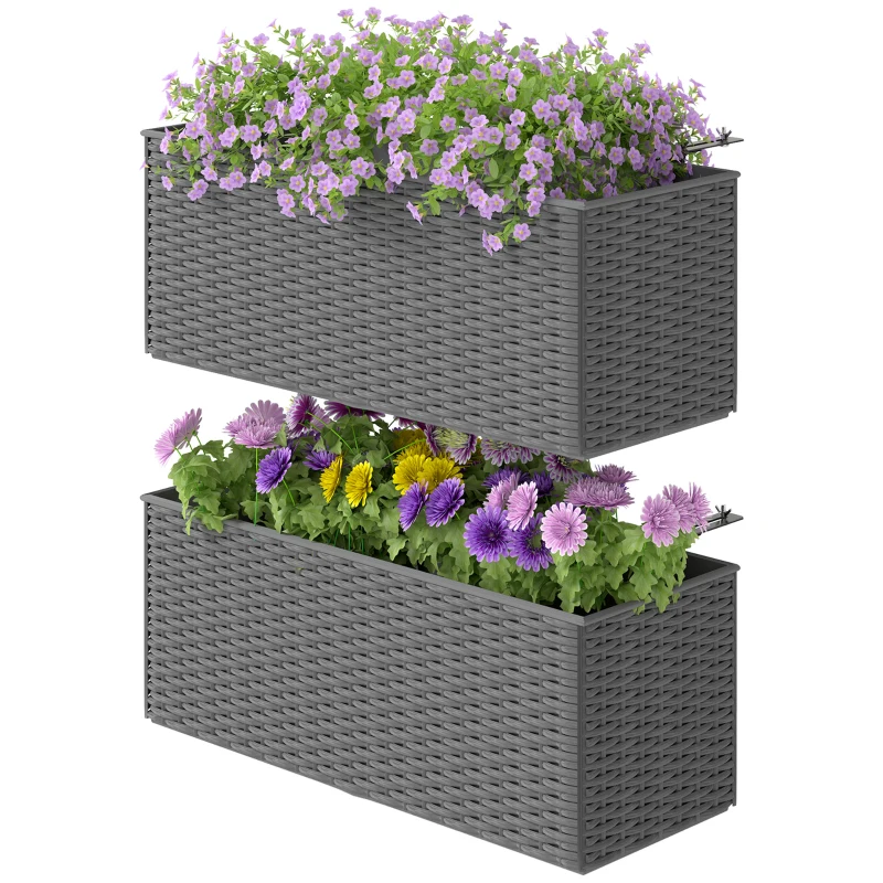 Best Set of Two Rattan-Effect Planters - Grey