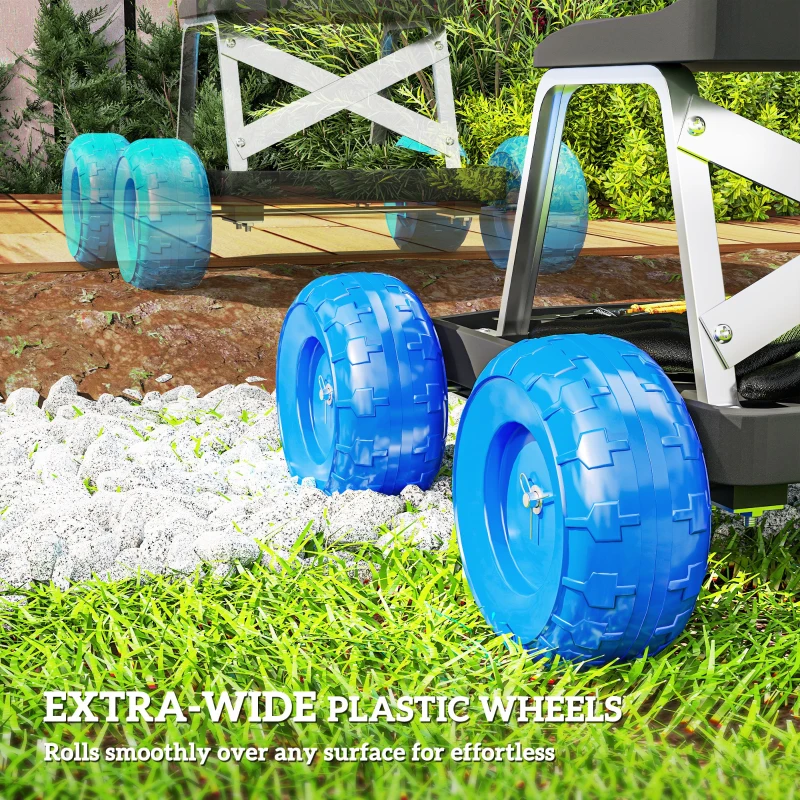 Best Garden Cart with Wheels, Garden Stool Trolley with Tool Tray, Rolling Garden Seat for Weeding, Planting, Blue - Image 6