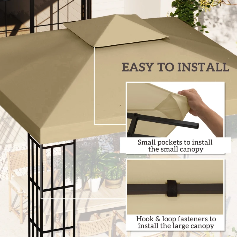 Best 3(m) Gazebo Top Cover Double Tier Canopy Replacement Pavilion Roof Deep Beige - Image 5