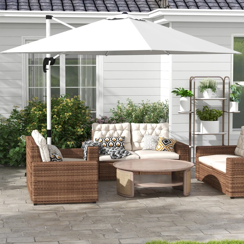 Best Square Cantilever Garden Parasol, with Five-Position Canopy - White - Image 2