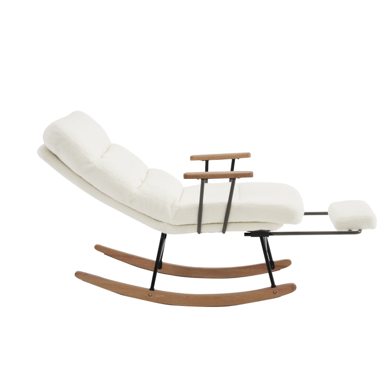 Fabric Tufted Boucle Armchair with Metal Legs, Wooden Base, High Back Rocking Chair for Living Room, Bedroom, 63.5x102x100 cm, White - Image 12