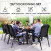 Best 8 Seater Garden Dining Set with Stacking Chairs, Rectangular Tempered Glass Top, Garden Furniture Set, Outdoor Dining Table and Chairs for Patio, Balcony, Poolside, Black - Image 6