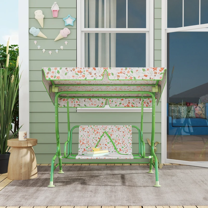 AIYAPLAY Kids Garden Swing Chair with Adjustable Canopy, Safety Belt, 2 Seater Hammock Swing Bench for Patio, Porch, Green - Image 8