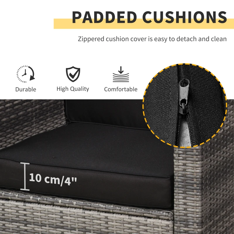 Best 3 Pieces Rattan Bistro Set, Wicker Garden Furniture Set with Glass Top Coffee Table and Chairs, Thickened Washable Cushions for Outdoor, Patio, Balcony, Grey - Image 4