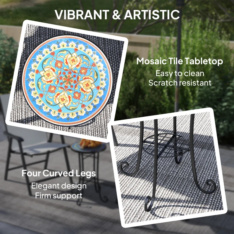 Best Mosaic Garden Table, 35.5 cm Round Outdoor Table with Shelf, Ceramic Tile Top, Small Garden Side Table Bistro Table End Table Plant Stand for Indoor, Patio, Balcony, Blue - Image 4