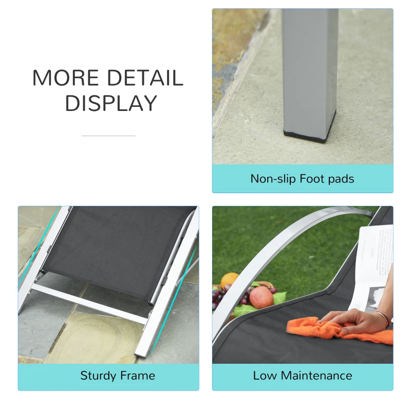 Best 3 Pieces Sun Lounger Chair Set, Metal Frame Garden Outdoor Sunbathing Chair with Side Table and Armrest, Black - Image 4