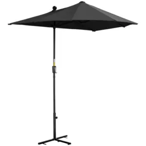 Best 2m Half Parasol Market Umbrella Garden Balcony Parasol with Crank Handle, Base, Double-Sided Canopy, Black