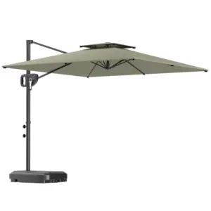 Best Cantilever Parasol with Weighted Base Double Top Garden Parasol Square Hanging Patio Umbrella with Crank Tilt Light Grey