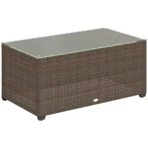 Best 90 x 50cm Glass-Top Rattan Side Table - Brown