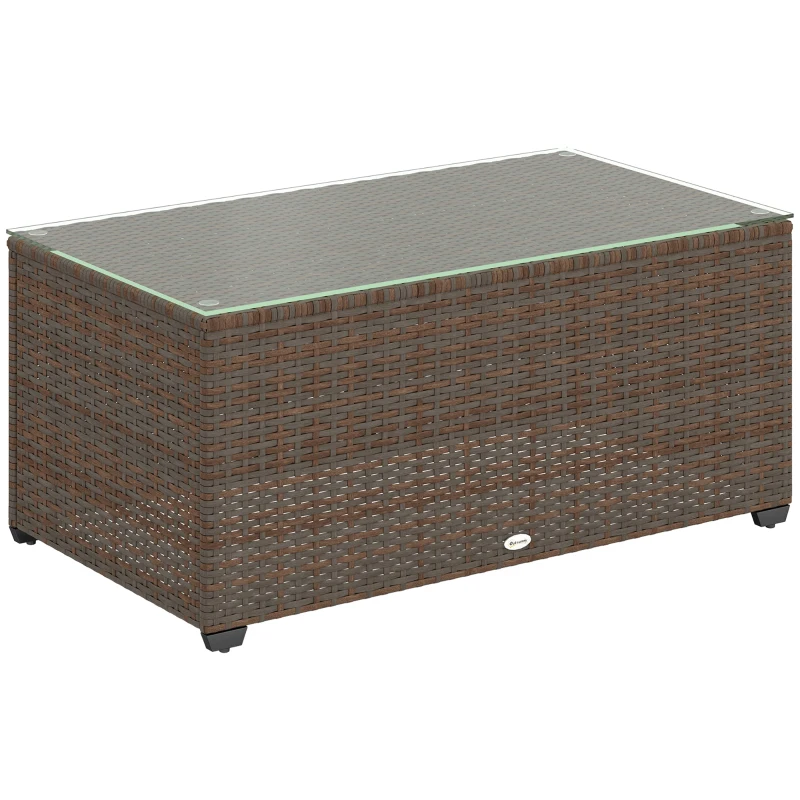 Best 90 x 50cm Glass-Top Rattan Side Table - Brown