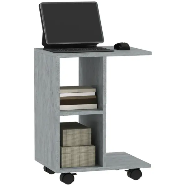 Best C-Shape End Table Unique Storage Unit w/ 2 Shelves 4 Wheels Freestanding Home Office Furniture Cabinet Square Studio Grey