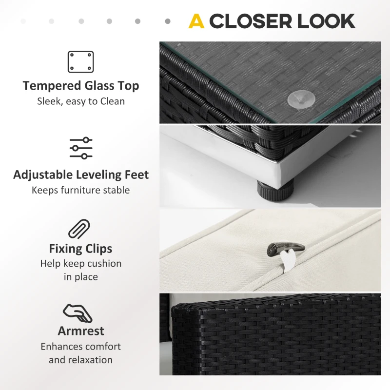 Best 8 Pieces PE Rattan Corner Sofa Set with Thick Cushions, Aluminium Outdoor Rattan Garden Furniture Set with Glass Top Table, No Assembly Required, Black - Image 7