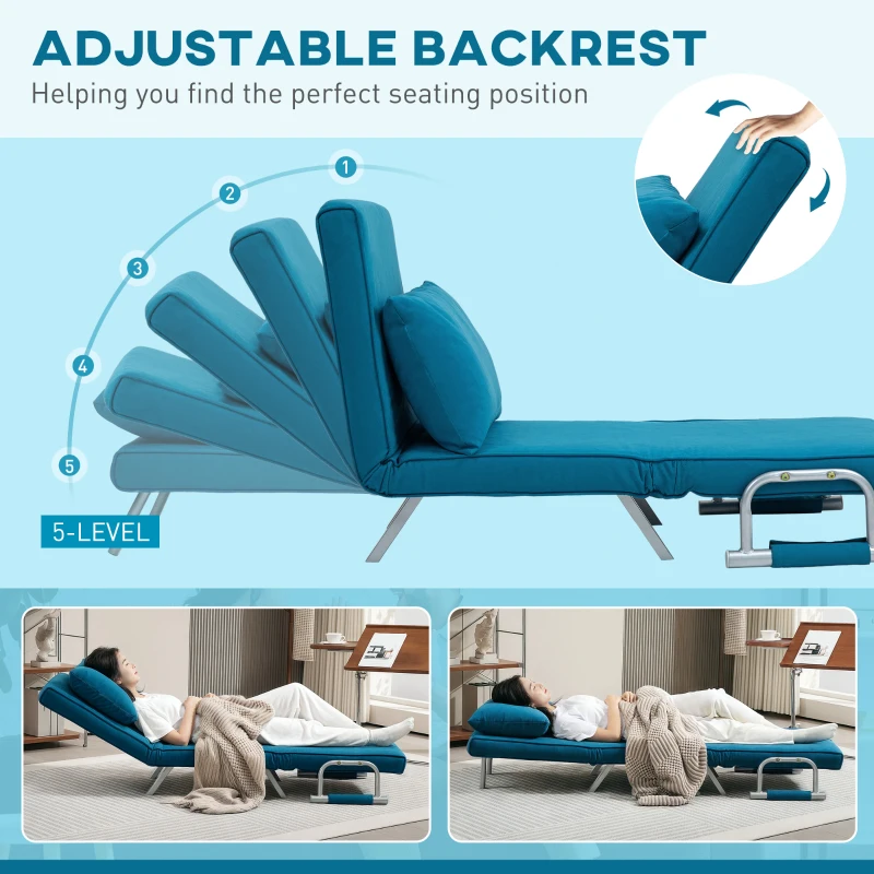 Best 4-in-1 Faux Suede Chair Bed - Blue - Image 4