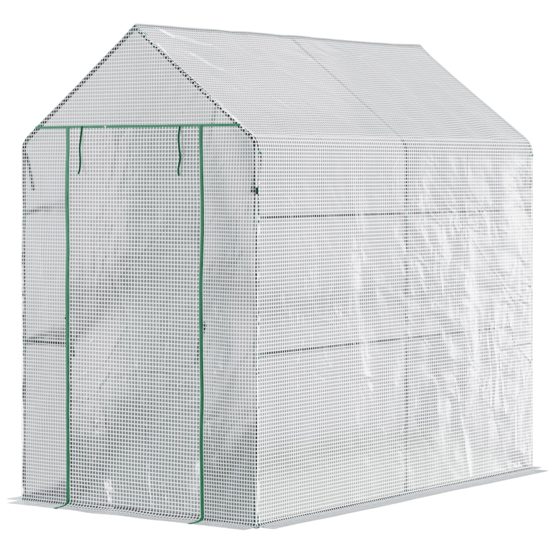 Best Walk In Greenhouse with 2-Tier Shelves, Roll up Zip Panel Door, Garden Polytunnel Steeple Grow House for Outdoor, 6 x 4 x 6ft White - Image 11