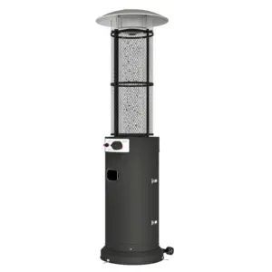 Best 11 KW Freestanding Gas Patio Heater, Adjustable Outdoor Garden Propane Heater with Tip-Over Switch, Wheels, Pulse Ignition, Tank Room with Door, Black