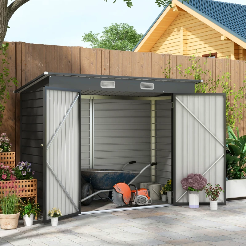Best 3.7 x 7.9ft Galvanised Steel Shed, with Latched Door and Padlock - Grey - Image 2