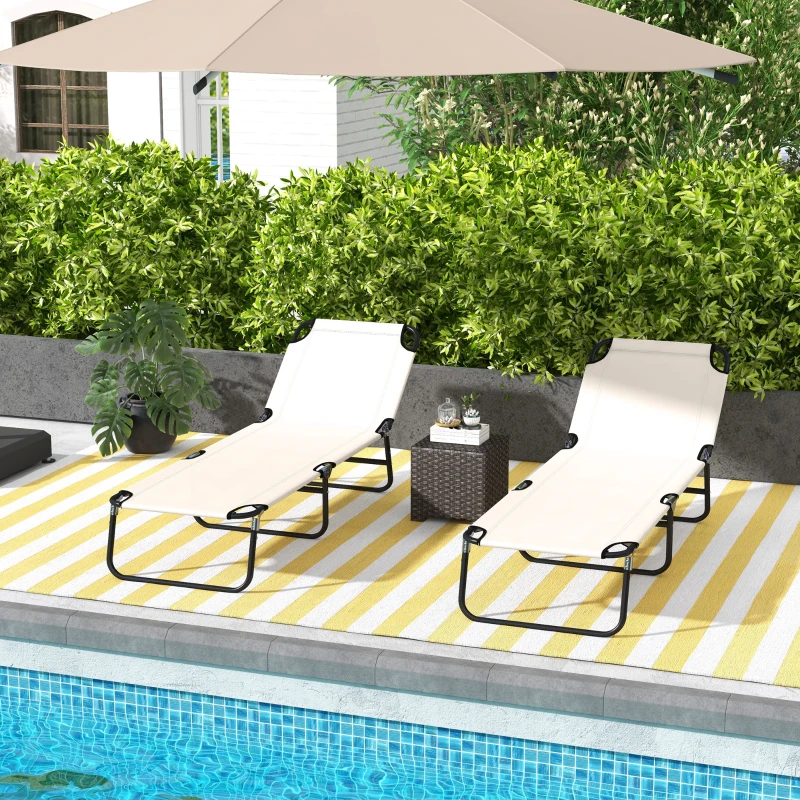 Best Garden Sun Lounger, with Five-Position Back - Cream White - Image 2