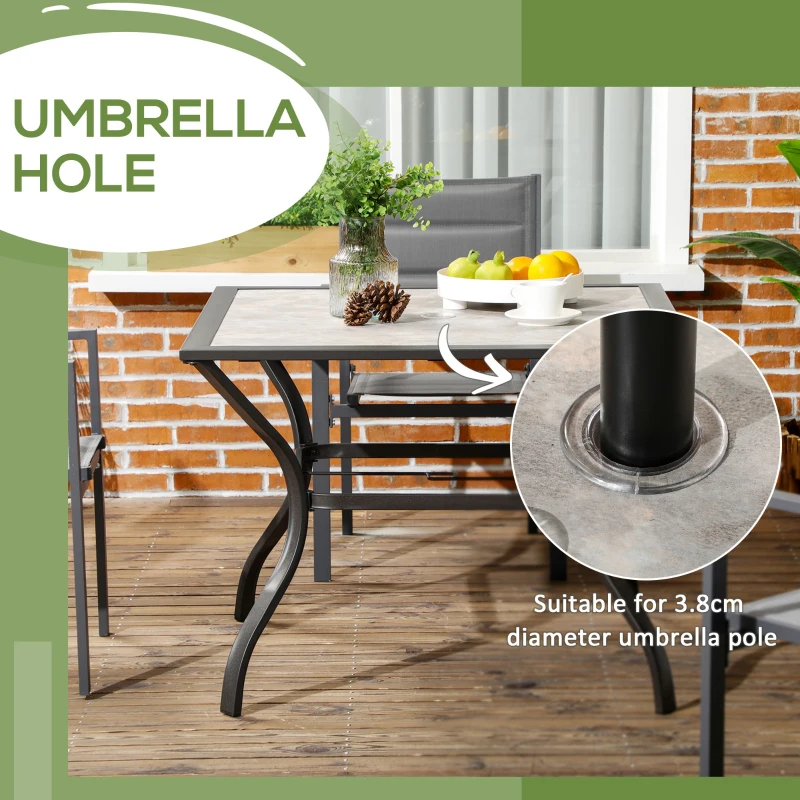 Best 94 x 94 cm Garden Table with Parasol Hole, Outdoor Dining Table for 4, Square Patio Table with Stone-Grain Effect PC Board Top for Patio, Garden, Grey - Image 5