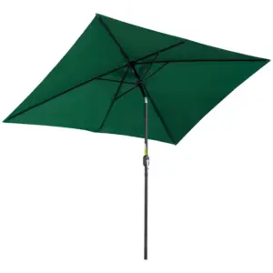 Best 3x2m Patio Parasol Garden Umbrellas Canopy with Aluminum Tilt Crank Rectangular Sun Shade Steel, Green