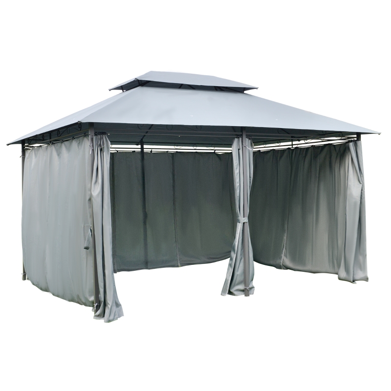 Best 4m x 3(m)Garden Gazebo, Double Roof Outdoor Gazebo Canopy Shelter with Curtains, Solid Steel Frame for Lawn and Deck, Grey - Image 19