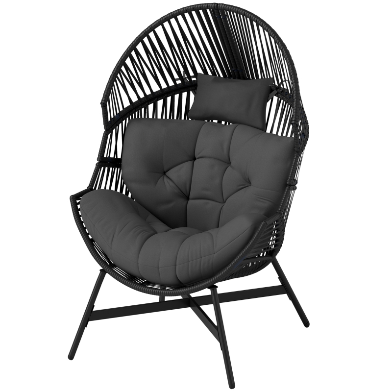 Best Rattan Egg Chair, Oversized Freestanding Garden Egg Chair with Thick Tufted Cushion, Headrest, Steel Frame for Indoor and Outdoor Use, Charcoal Grey - Image 11