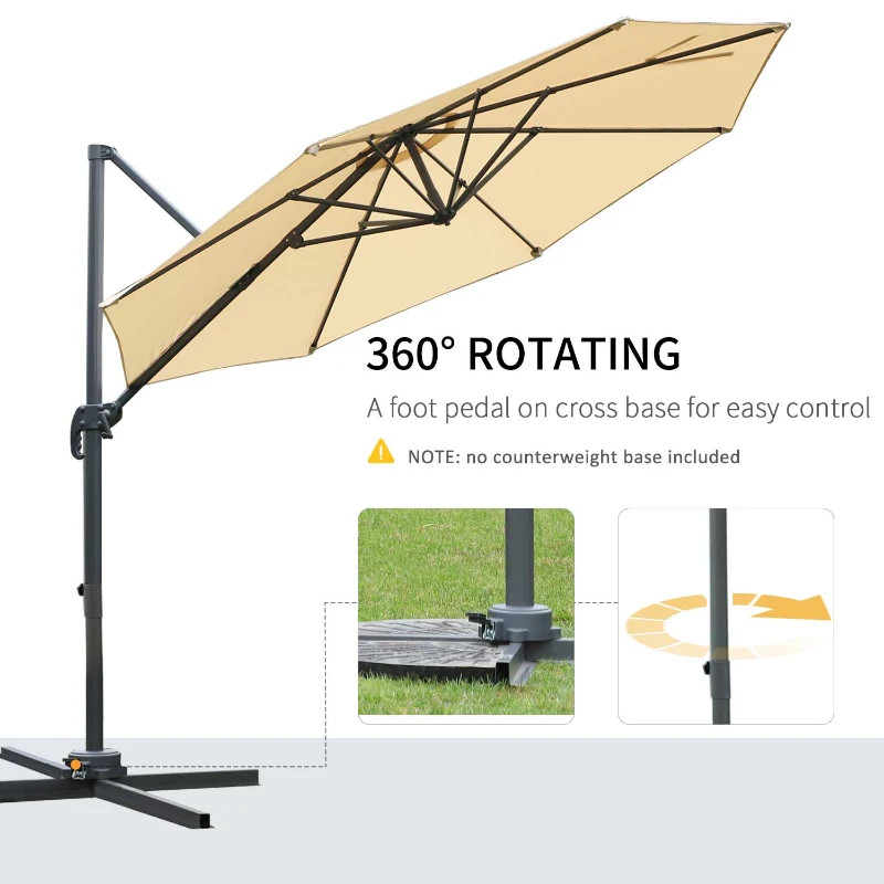 Best Round Umbrella Parasol W/ Tilt 360° Rotation and Hand Crank Cross Base-Beige - Image 5