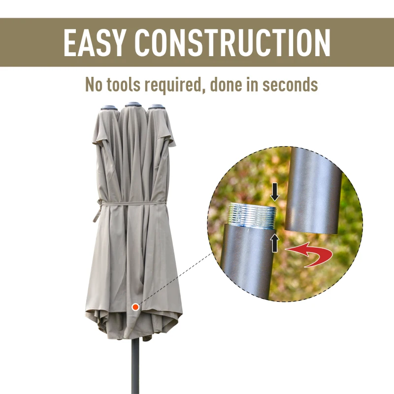 Best 4.6M Sun Umbrella Canopy Double-sided Crank Sun Shade w/ Cross Base Khaki - Image 6