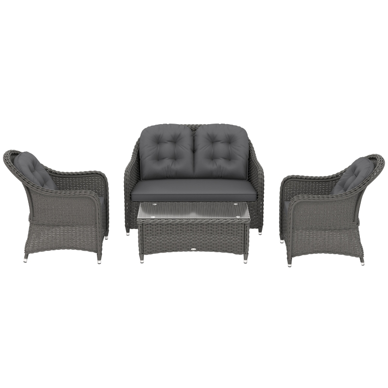 Best Four-Piece Rattan Sofa Set, with Glass-Top Table - Light Grey - Image 11