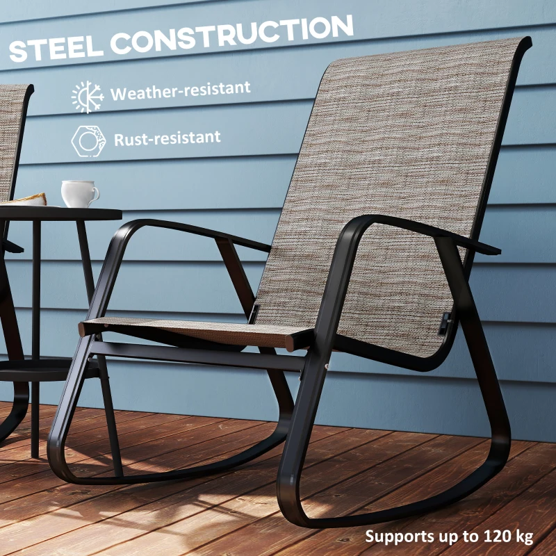 Best Garden Rocking Chair, Ergonomic Outdoor Rocking Chair with Armrests, High Backrest, Steel Frame Relaxing Rocker Armchair Seat for Patio, Balcony, Porch, Light Brown - Image 7