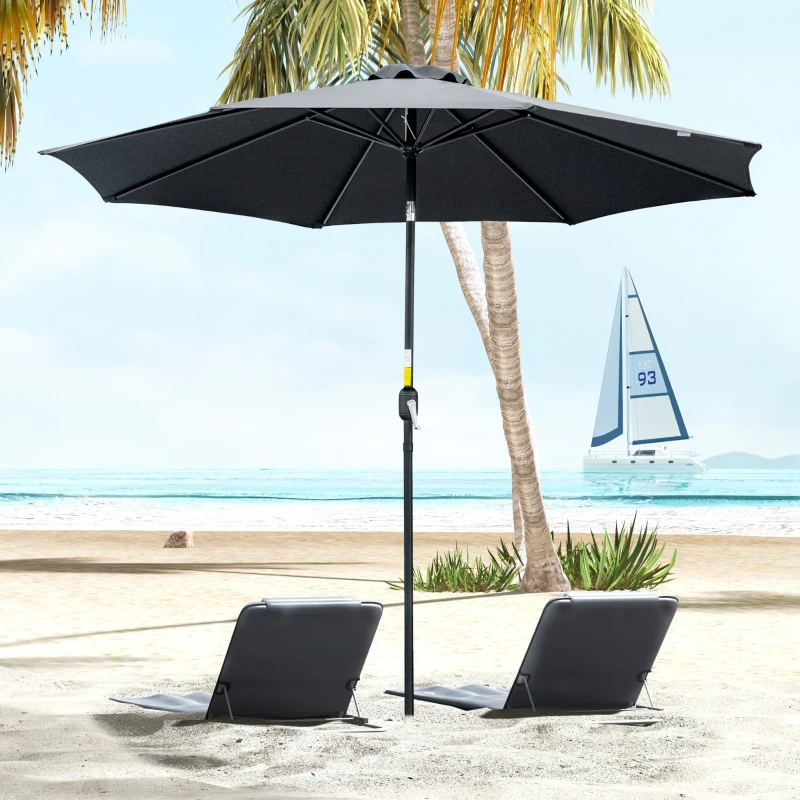 Best 3(m) Tilting Parasol Garden Umbrellas, Outdoor Sun Shade with 8 Ribs, Tilt and Crank Handle for Balcony, Bench, Garden, Black - Image 2
