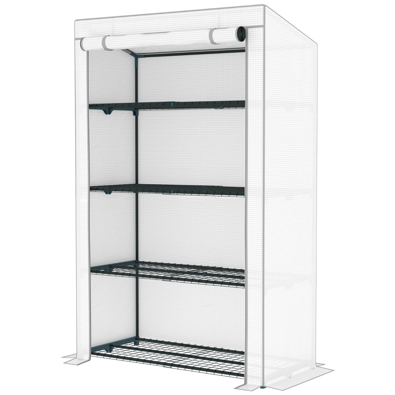 Best 4 Tier Lean-to Mini Greenhouse with Reinforced PE Cover, Portable Small Greenhouse with Roll-Up Door, Grey Hemmed Edging, 110 x 50 x 171cm, Grey - Image 11