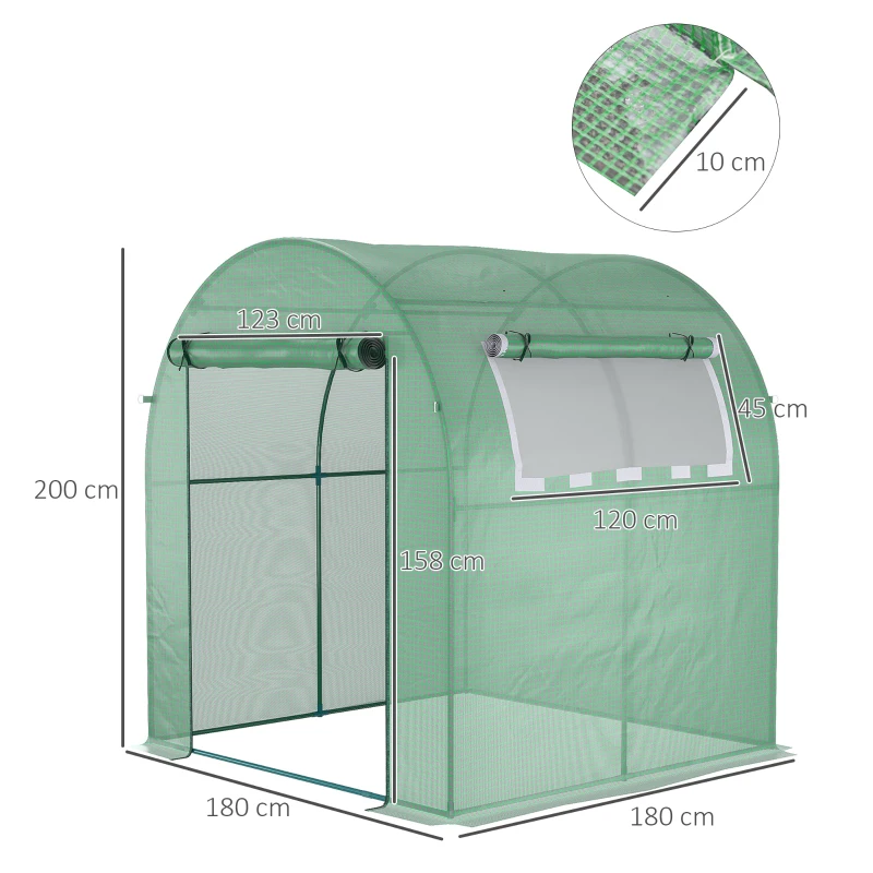 Best Walk in Polytunnel Greenhouse, Green House for Garden with Roll-up Window and Door, 1.8 x 1.8 x 2 m, Green - Image 3