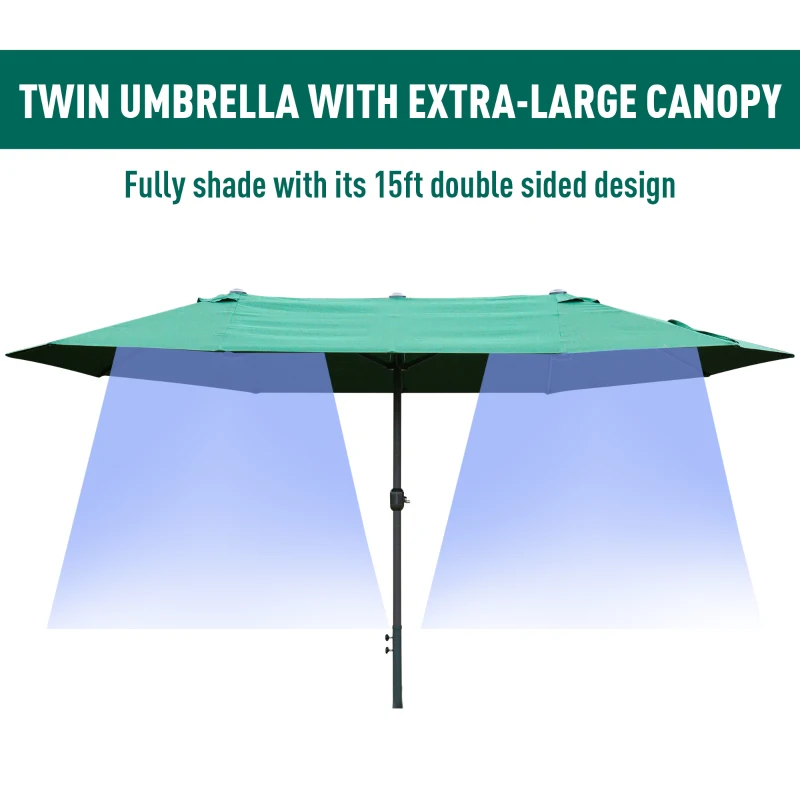 Best 4.6M Sun Umbrella Canopy Double-sided Crank Sun Shade w/ Cross Base Dark Green - Image 4