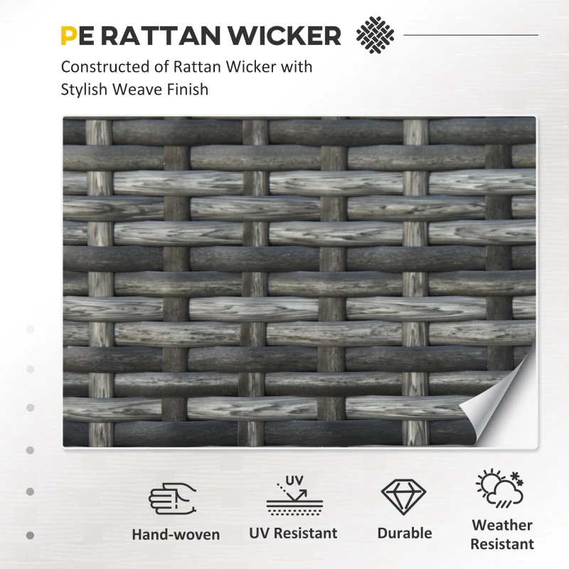 Best 3 Seater All Weather Outdoor Sofa, Garden Rattan Sofa with Cushions and Mental Frame, Grey - Image 6