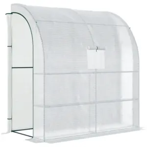 Best Walk-In Lean to Wall Greenhouse with Windows and Doors 2 Tiers 4 Wired Shelves 200L x 100W x 215Hcm White