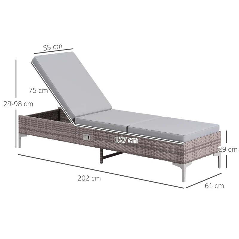 Best Outdoor PE Rattan Sun Lounger Set of 2, Multi-position Backrest Adjustable Single Recliner Sunbed Daybed with Removeable & Washable Cushion, for Patio, Garden, Light Grey - Image 3