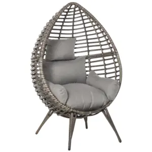 Best Teardop PE Wicker Rattan Chair w/ Thick Cushions 4 Legs Outdoor Seat Egg Garden