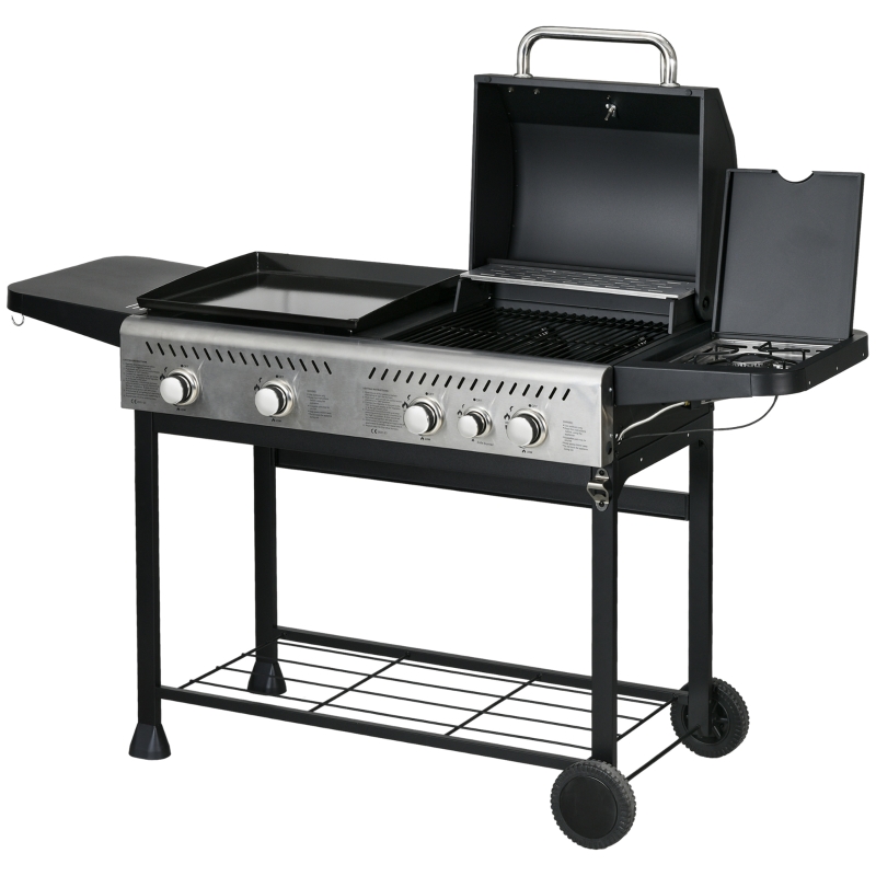 Best 15kW Deluxe Duo Gas BBQ, with Grill, Plancha and Side Burner - Black - Image 11