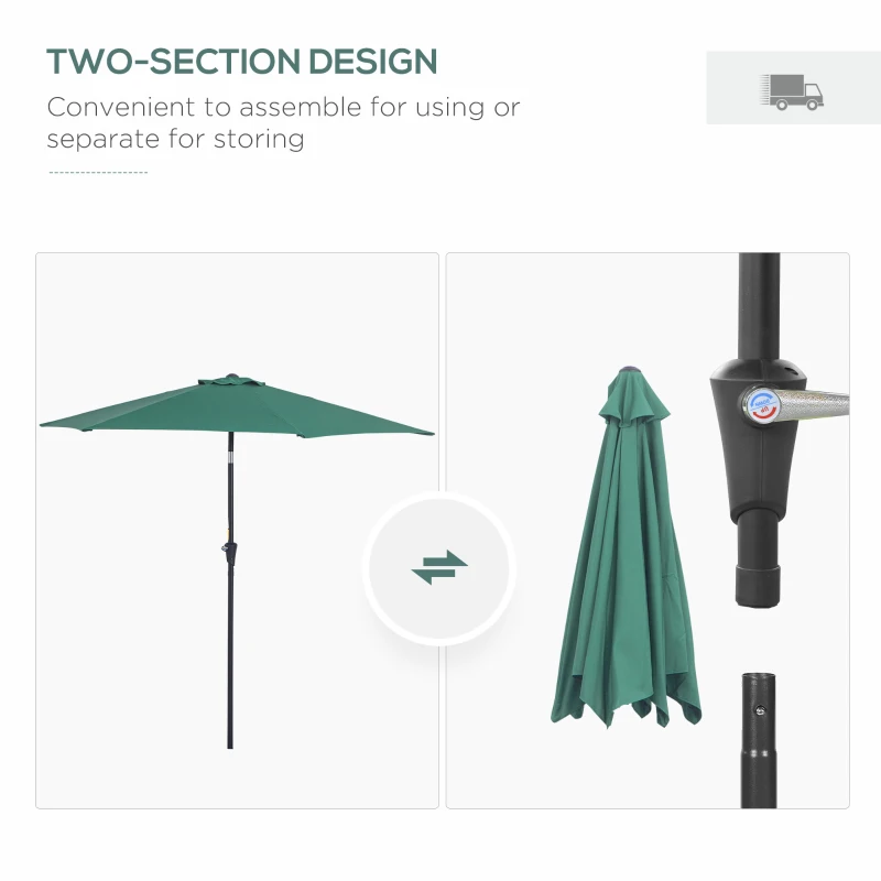 Best 2.6M Garden Parasol Umbrella with Tilt and Crank, Outdoor Sun Parasol Sunshade Shelter with Aluminium Frame, Green - Image 7