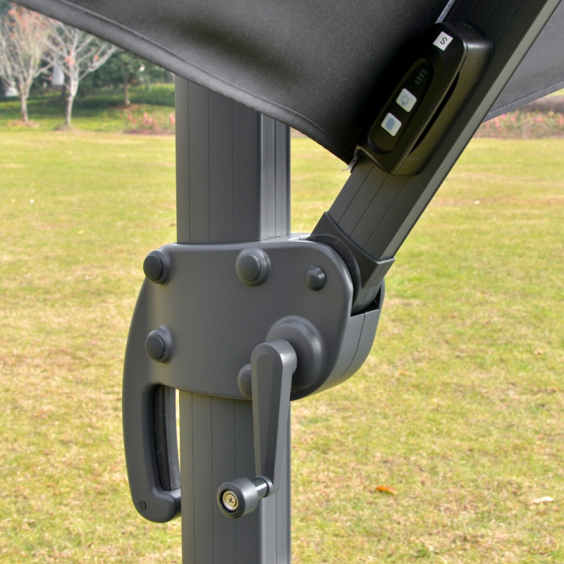 Best 3m Cantilever Parasol w/ Solar Lights Power Bank Base 360° Spin Dark Grey - Image 10