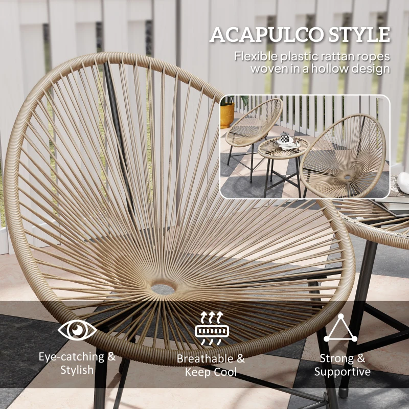 Best 3 Pieces Rattan Bistro Set, Garden Bistro Set with Acapulco Chairs and Glass Top Table, Small Garden Furniture Set with Reinforced Metal Frame for Outdoor, Patio, Balcony, Natural - Image 5
