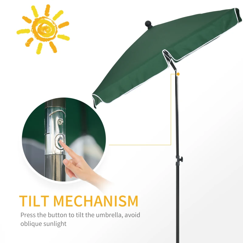 Best Garden Parasol Umbrella, Outdoor Market Table Umbrella with Ruffles & Aluminium Pole, Rectangular Tilting Parasol Sun Shade Canopy, 2 x 1.3m, Green - Image 4